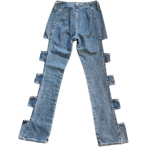 Vintage 1990s Windowpane Cut-Out High Waist Jeans With Side Tabs Size 26 x 30 - Picture 2 of 8